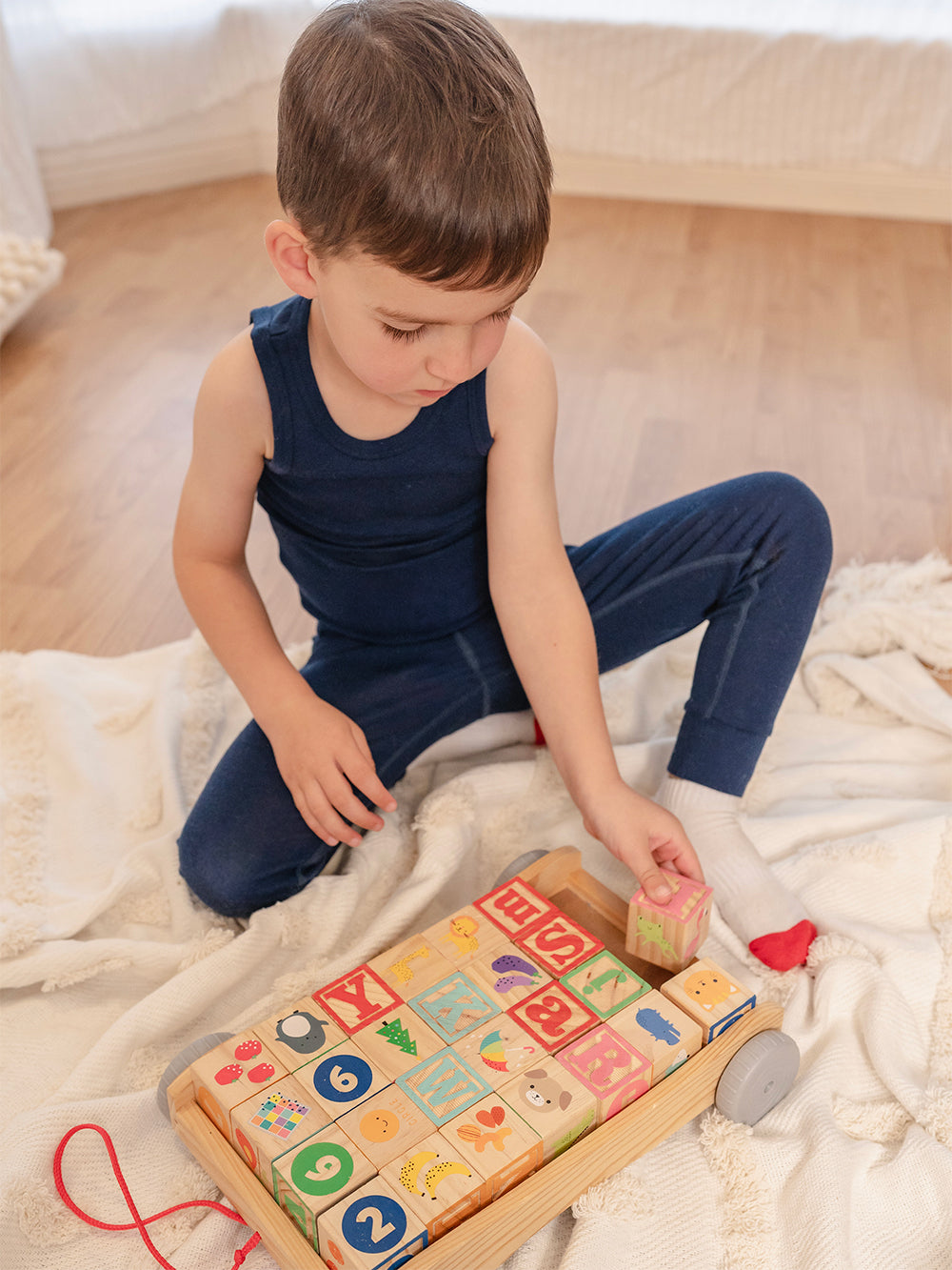 Organic Merino Wool Baby and Kid Singlet for Layering - Navy