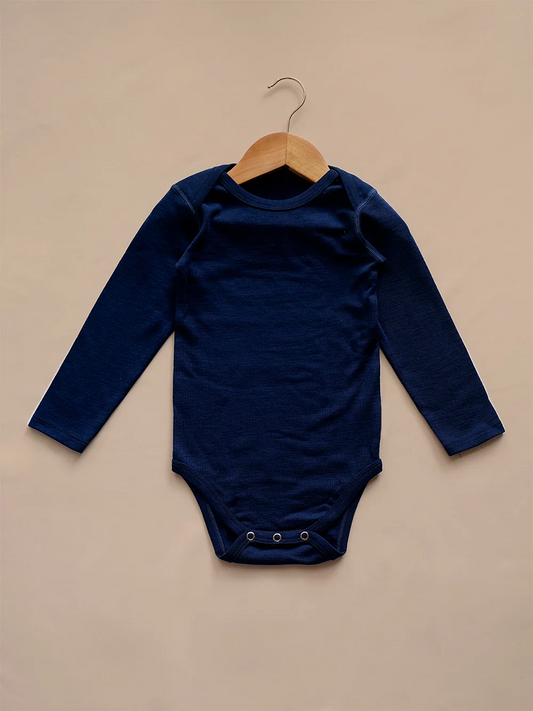 Organic Merino Wool Long Sleeve Baby Bodysuit - Navy