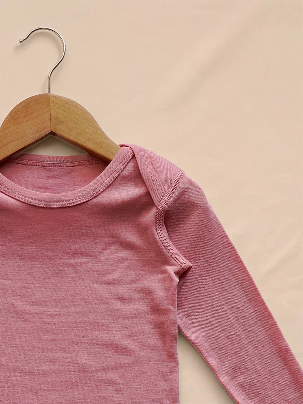 Organic Merino Wool Long Sleeve Baby Bodysuit - Pink