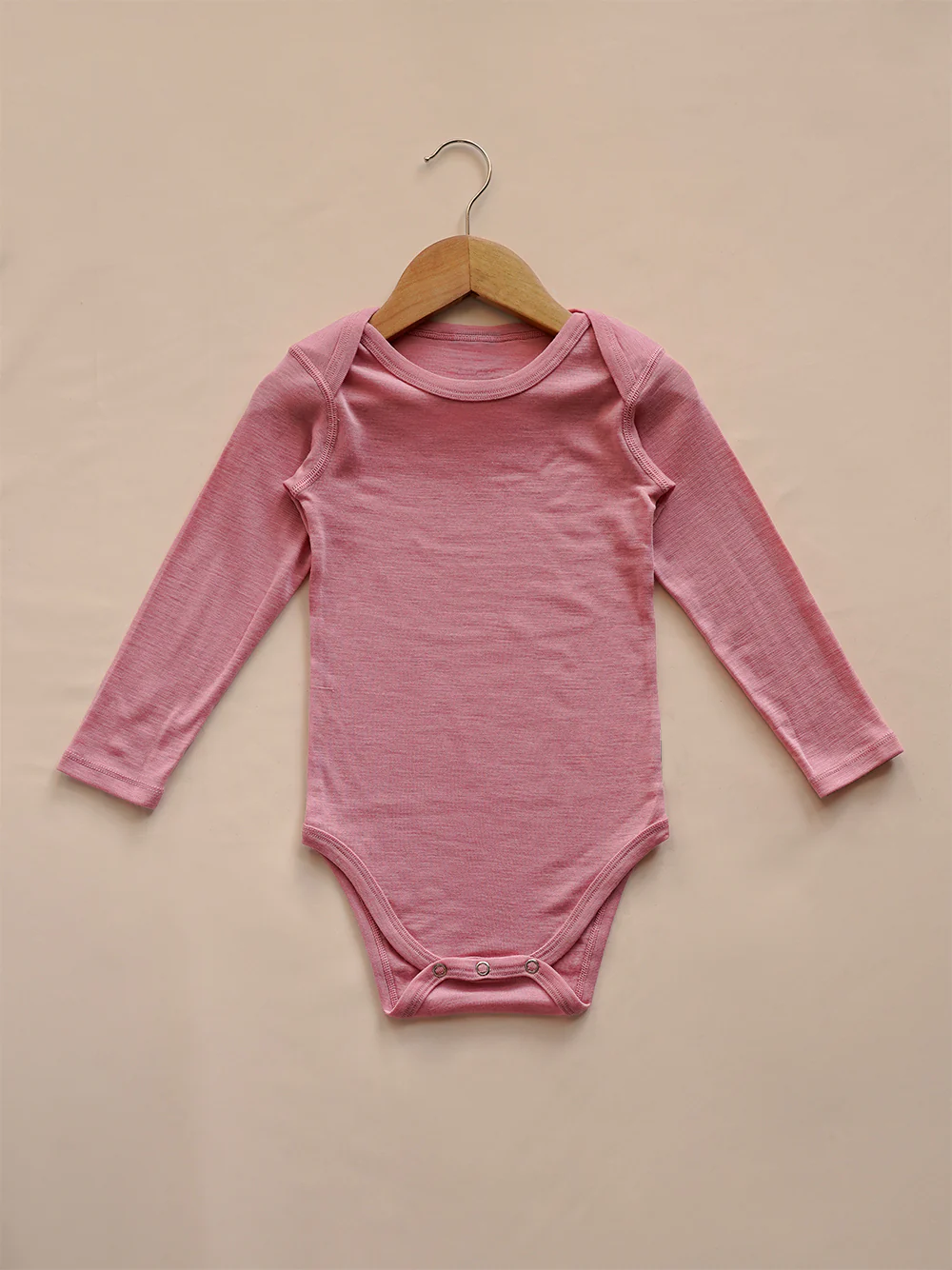 Organic Merino Wool Long Sleeve Baby Bodysuit - Pink