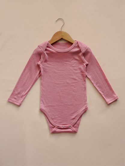 Organic Merino Wool Long Sleeve Baby Bodysuit - Pink