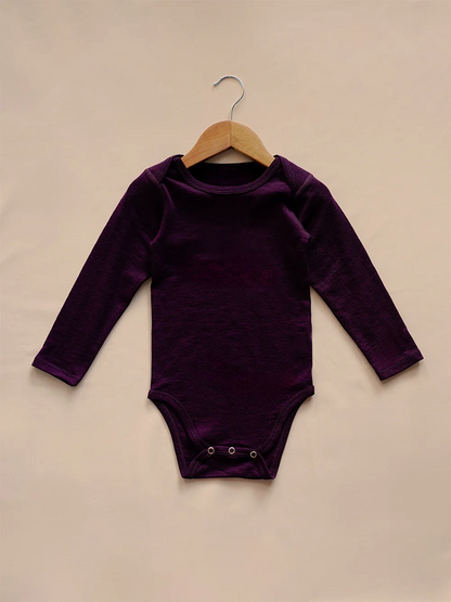 Organic Merino Wool Long Sleeve Baby Bodysuit - Plum