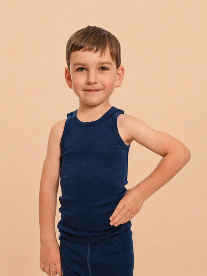 Organic Merino Wool Baby and Kid Singlet for Layering - Navy