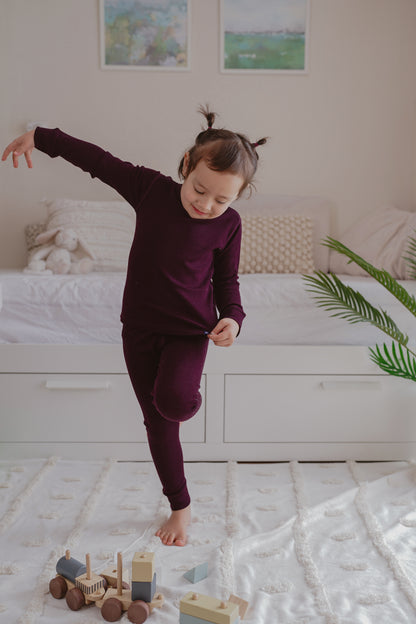 Organic Merino Wool Full Length Kids Pyjama Pants - Plum