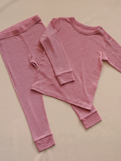 Organic Merino Wool Kids Full Length Pyjama Set - Pink