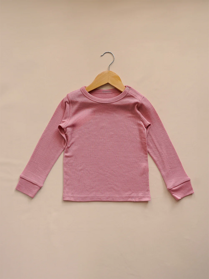 Organic Merino Wool Kids Full Length Pyjama Set - Pink