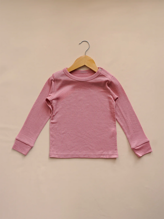 Secondary image for Organic Merino Wool Kids Full Length Pyjama Set - Pink