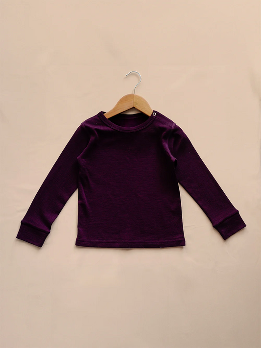 Secondary image for Organic Merino Wool Kids Full Length Pyjama Set - Plum