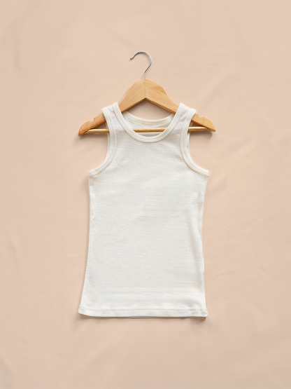 Organic Merino Wool Baby and Kid Singlet for Layering - White