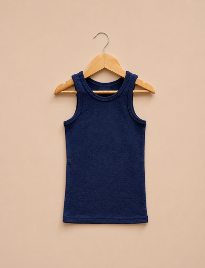 Organic Merino Wool Baby and Kid Singlet for Layering - Navy